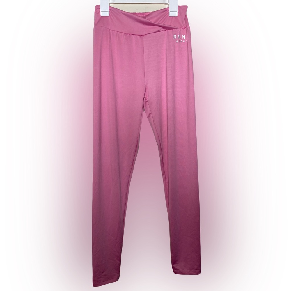 DKNY Sport Pink Silver Logo Leggings Size Large 14/16